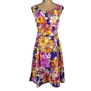 Adrianna Papell Floral Fit and Flare Dress Multicolor Wedding Guest Size 4
